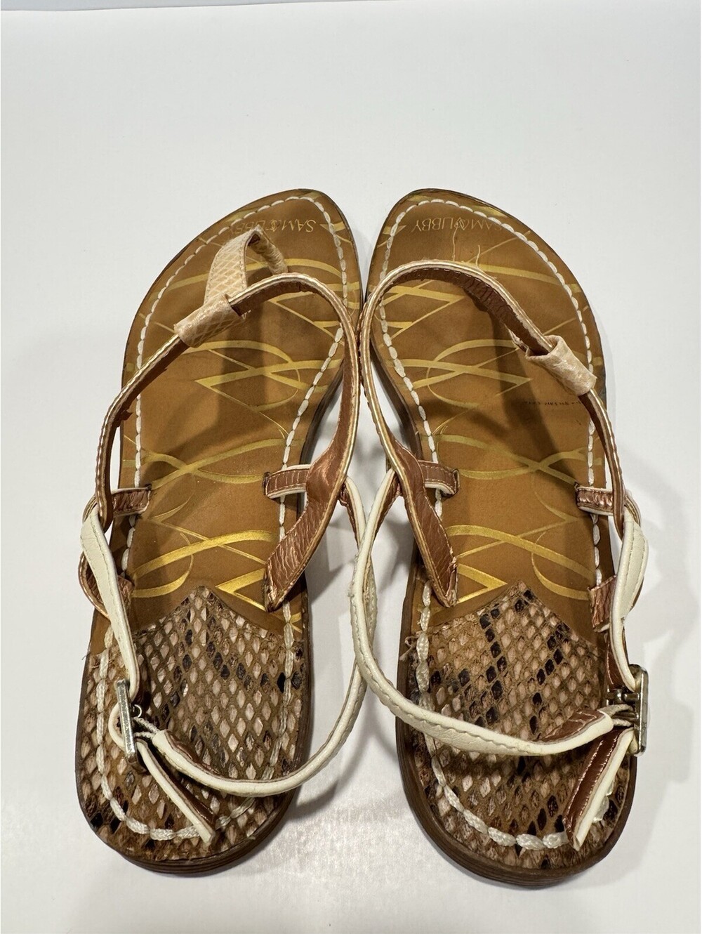 SAM & LIBBY Rose Gold Ivory T STRAP Thong Sandals Size 7  Snakeskin